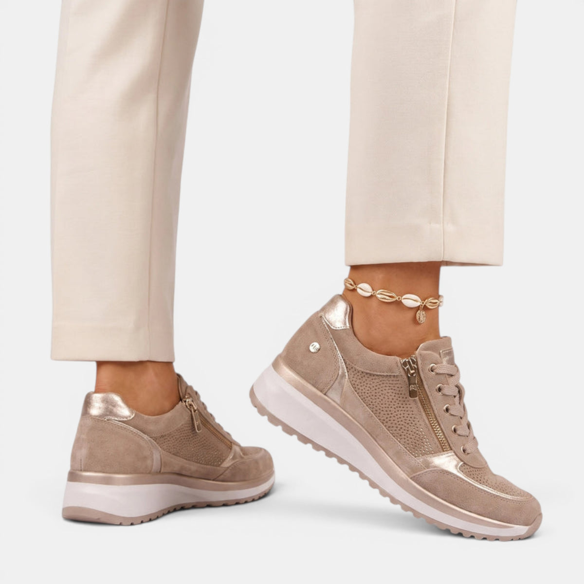 Women's Casual Wedge Sneakers with Side Zipper