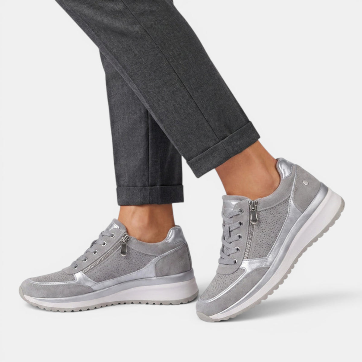 Women's Casual Wedge Sneakers with Side Zipper