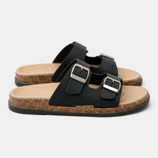 Women's Comfort Slide Sandals with Double Buckle Straps