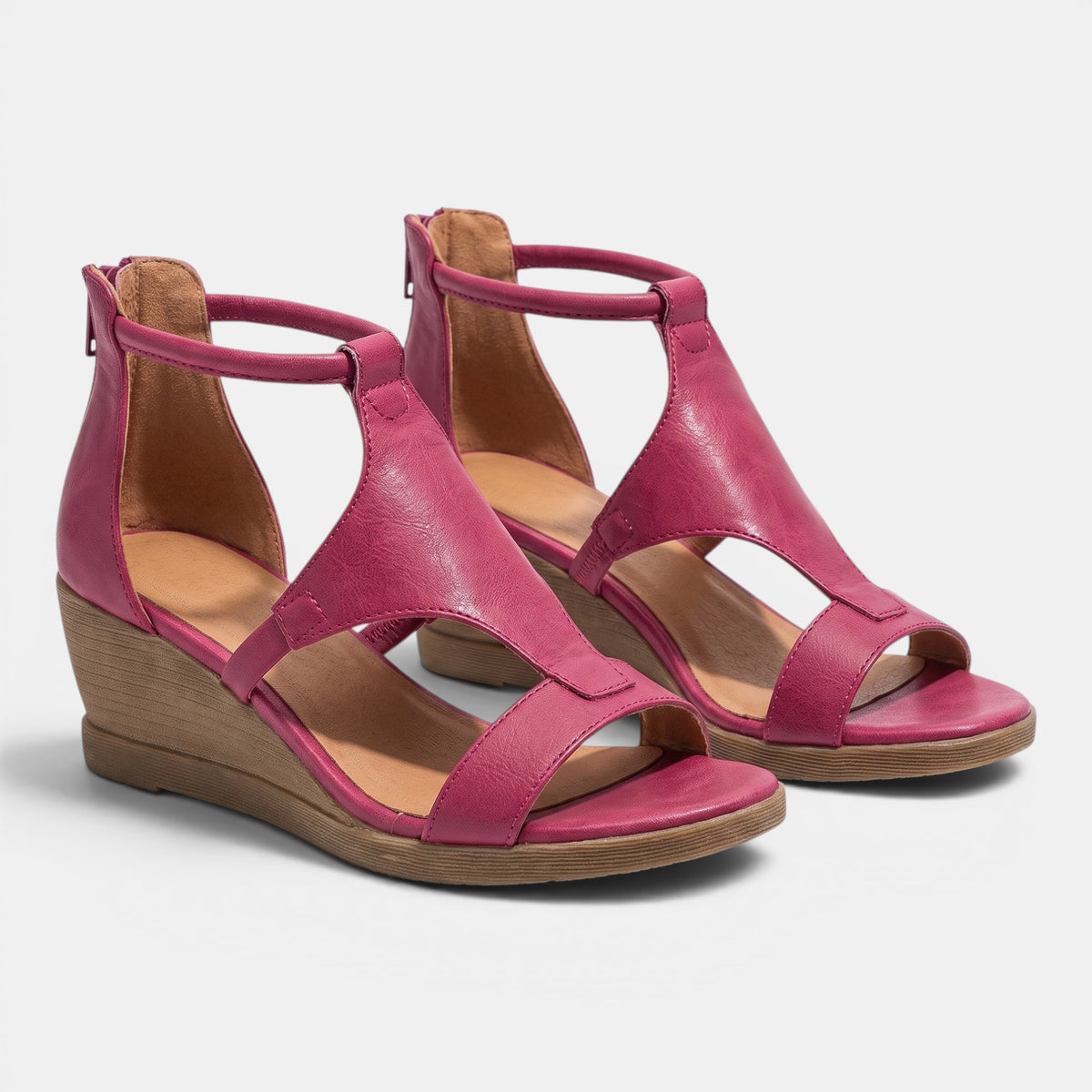 Women's Comfort Wedge Sandals with Back Zip Closure