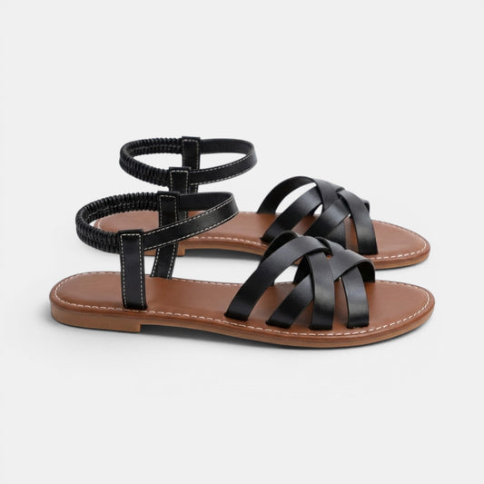 Women's Criss Cross Flat Sandals with Elastic Ankle Strap