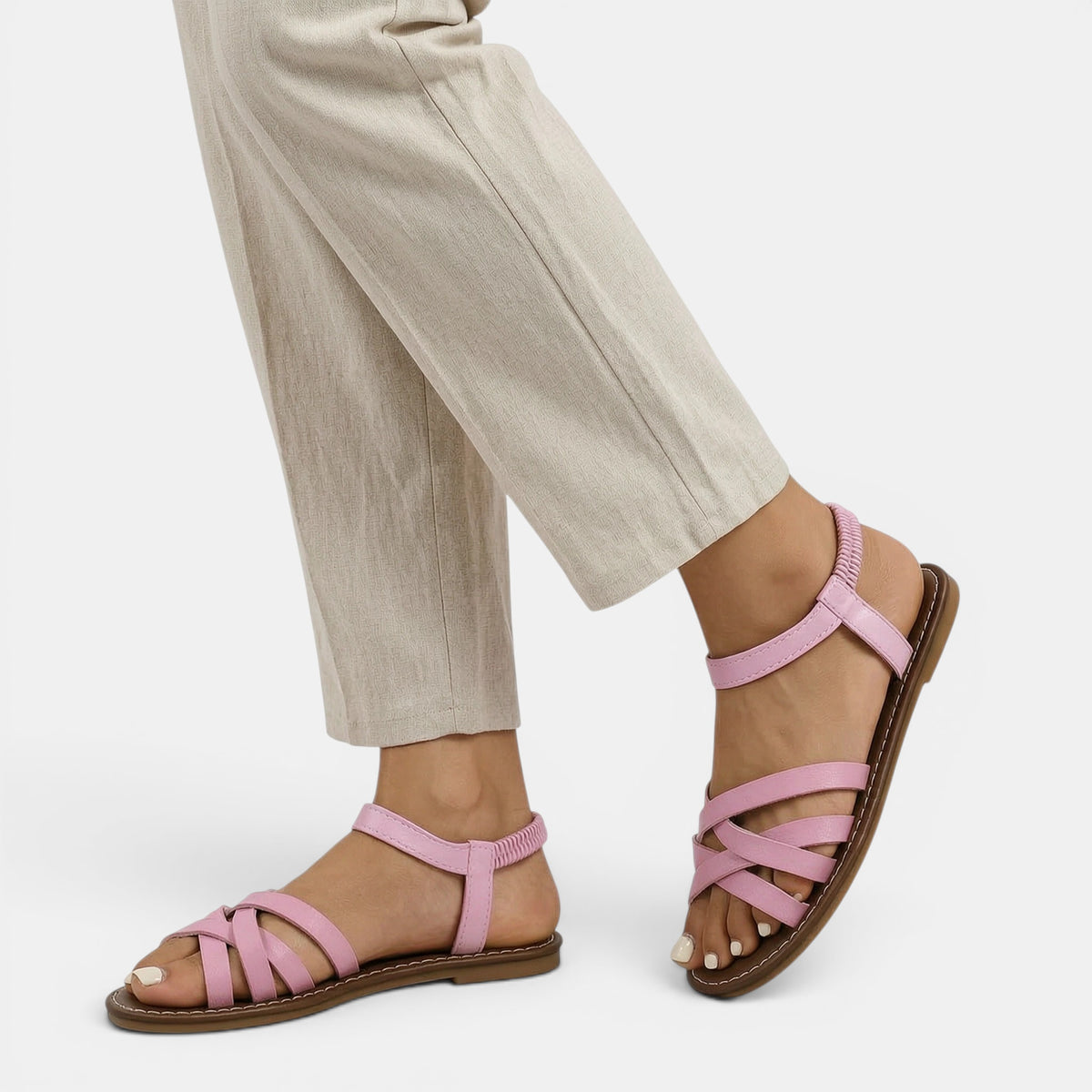 Women's Criss Cross Flat Sandals with Elastic Ankle Strap