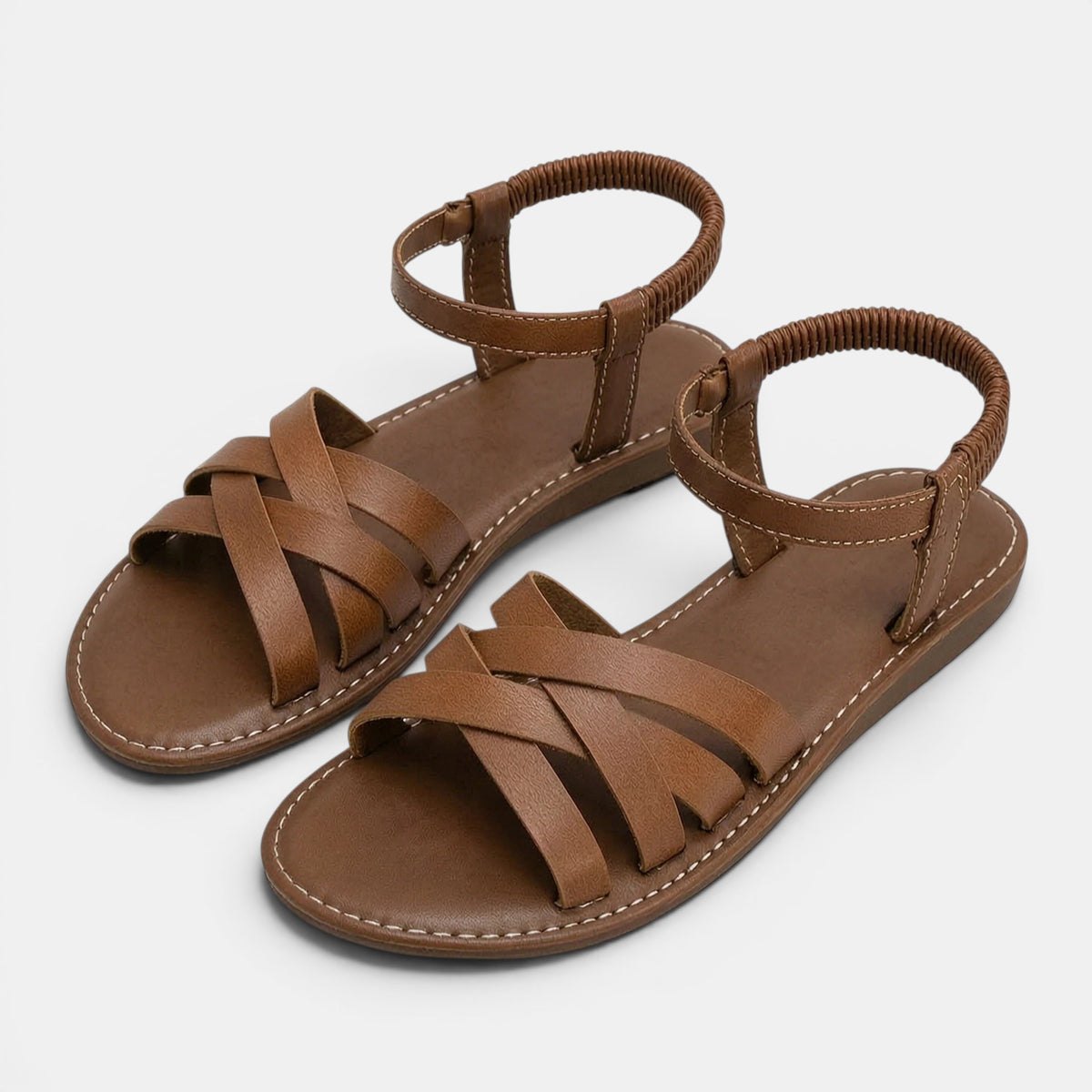 Women's Criss Cross Flat Sandals with Elastic Ankle Strap