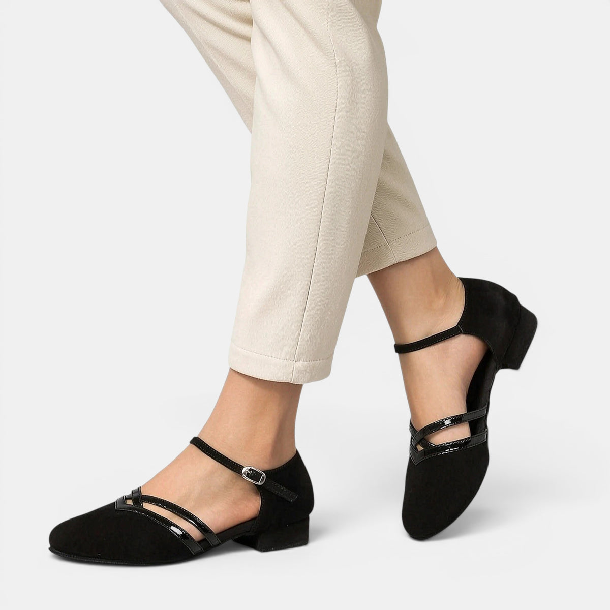 Women's Dance Shoes with Ankle Strap and Low Heel