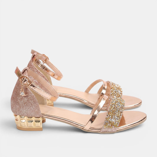 Women's Glitter Ankle Strap Sandals with Low Heel