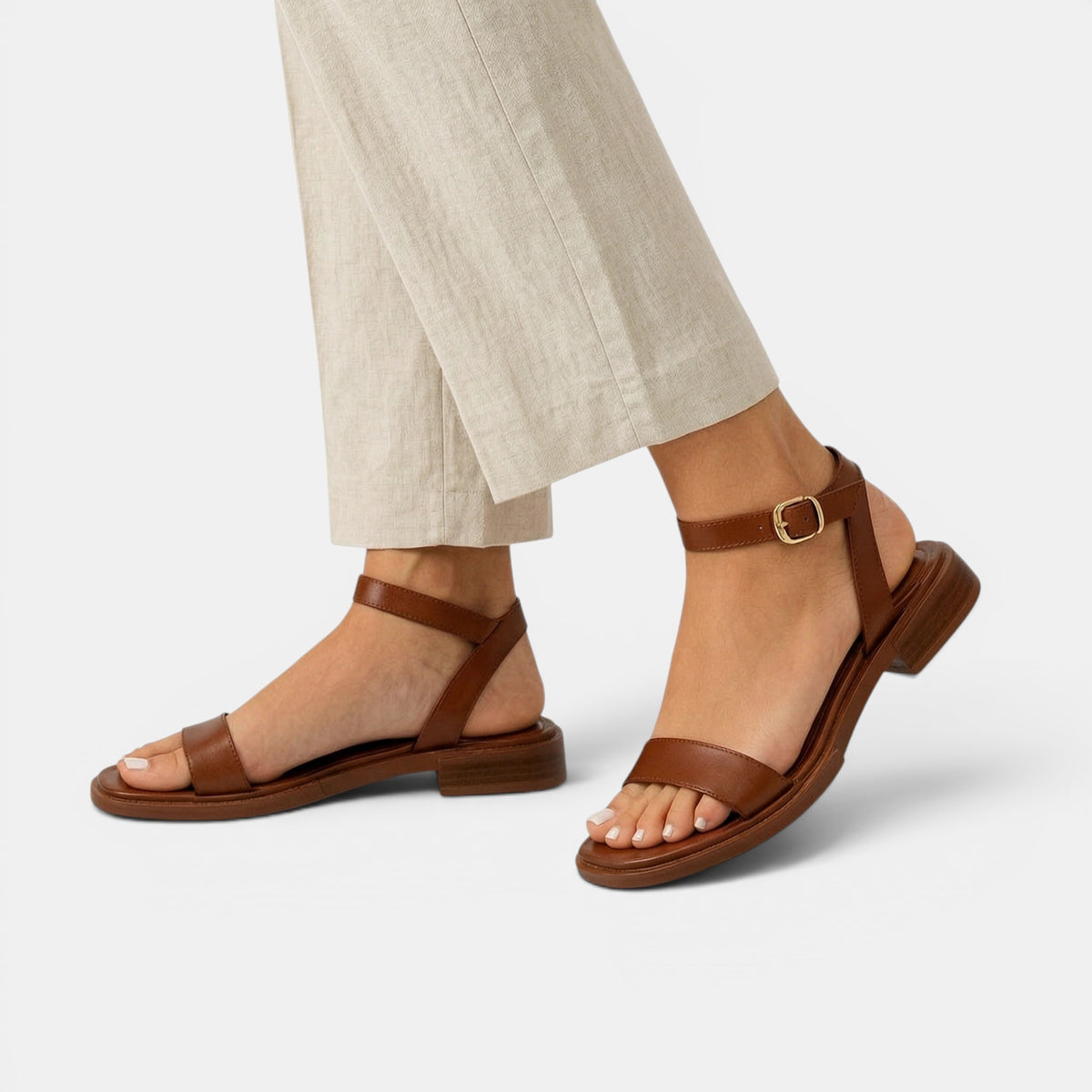 Women's Open Toe Buckle Strap Sandals with Low Heel