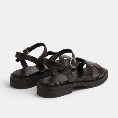 Women's Open Toe Flat Sandals with Adjustable Ankle Strap