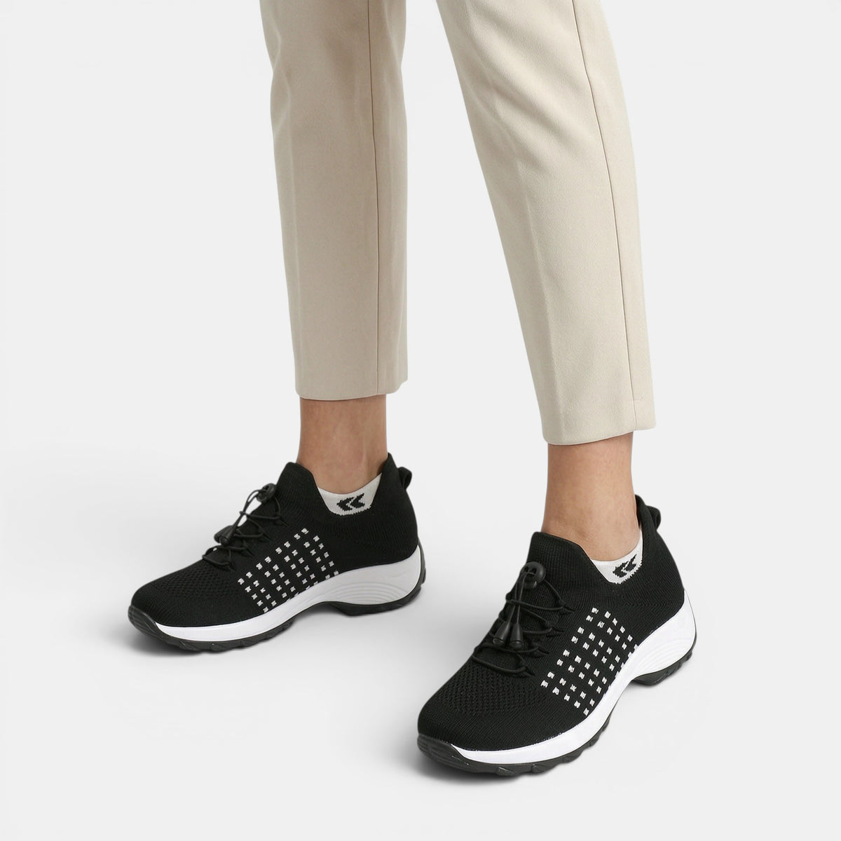 Women's Slip-On Walking Shoes with Adjustable Toggle Laces